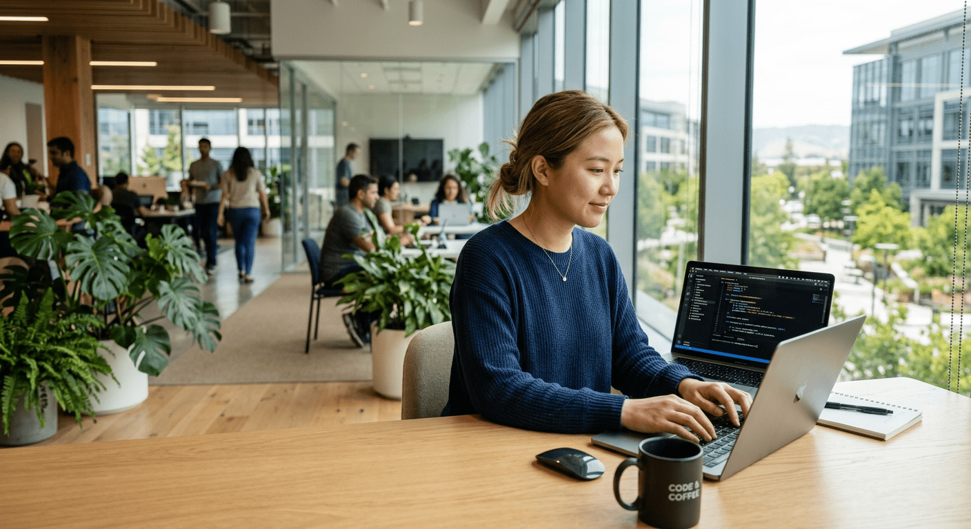Woman working in a modern office.